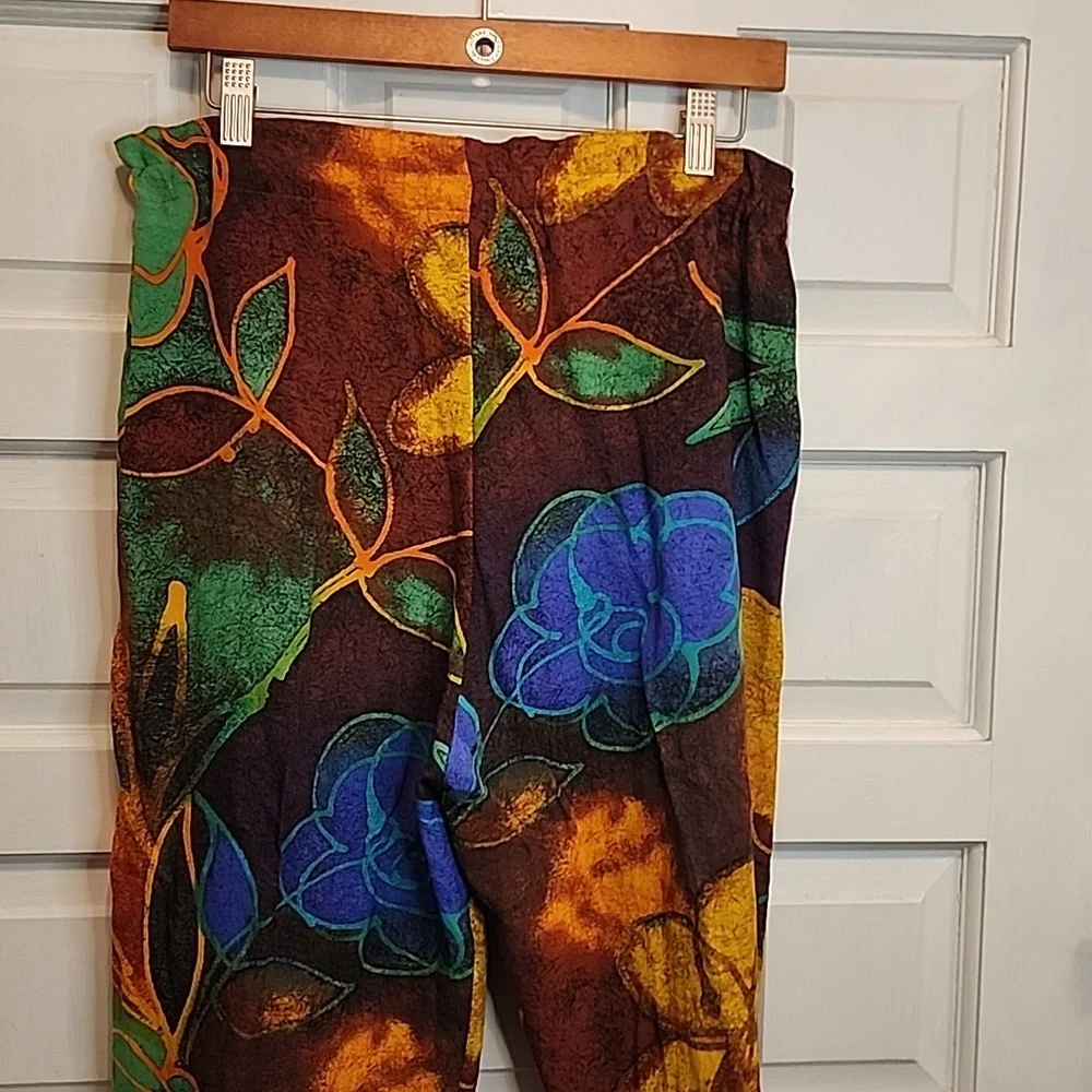 JAMS WORLD Capris/ Pants Rayon Multicolor Vibrant Floral Abstract Pockets - Picture 8 of 13